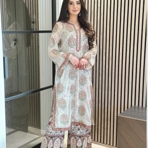 Organza white suit with Duppta