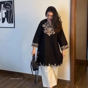 Pure Cotton Embroidery Black Co-ord Set