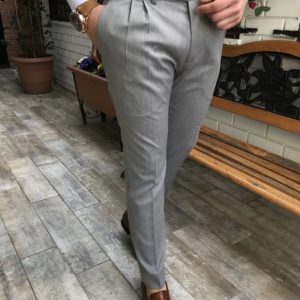 ASH GREY DOUBLE PLEATED BUCKLE GURKHA PANTS