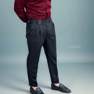 BLACK DOUBLE PLEATED BUCKLE GURKHA PANTS