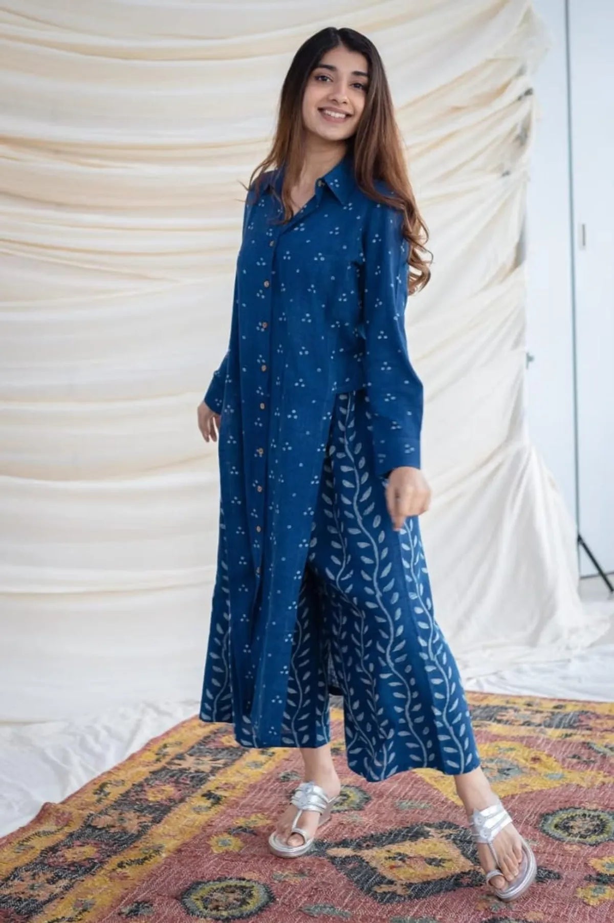 New Printed Kurta Pant Set Blue - Image 2
