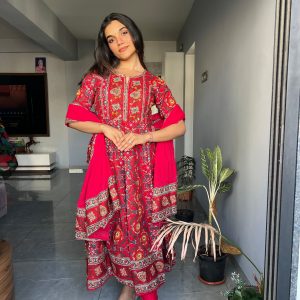 Red Anarkali Pure Cotton Kurta set