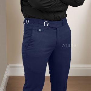 NAVY BLUE SINGLE PLEATED BUCKLE GURKHA PANTS