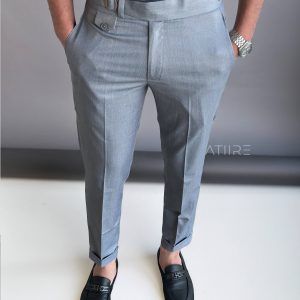 ASH GREY SINGLE PLEATED BUCKLE GURKHA PANTS