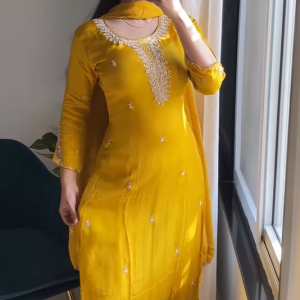 Yellow Handworked Kurti With Tulip Pants