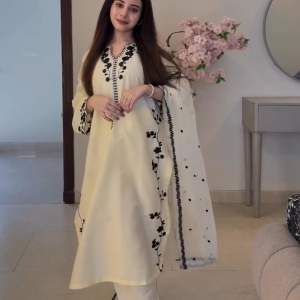 Women's Salwar Suit Embroidered Round Neck Silk