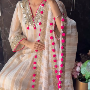 Ivory Tissue Banarasi Mirror Embroidered Suit Set