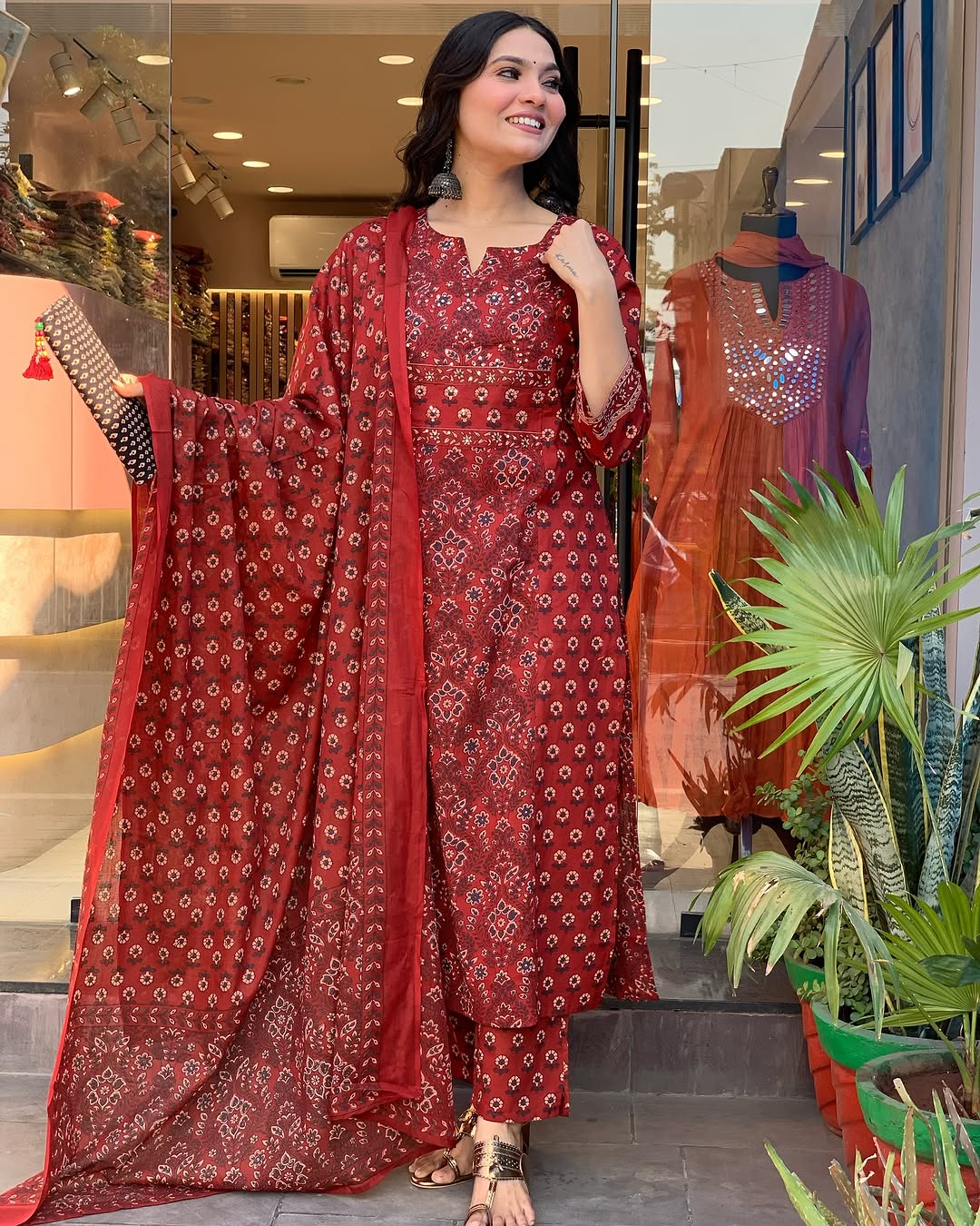 New Printed Kurta Pant Set Blue - Image 78