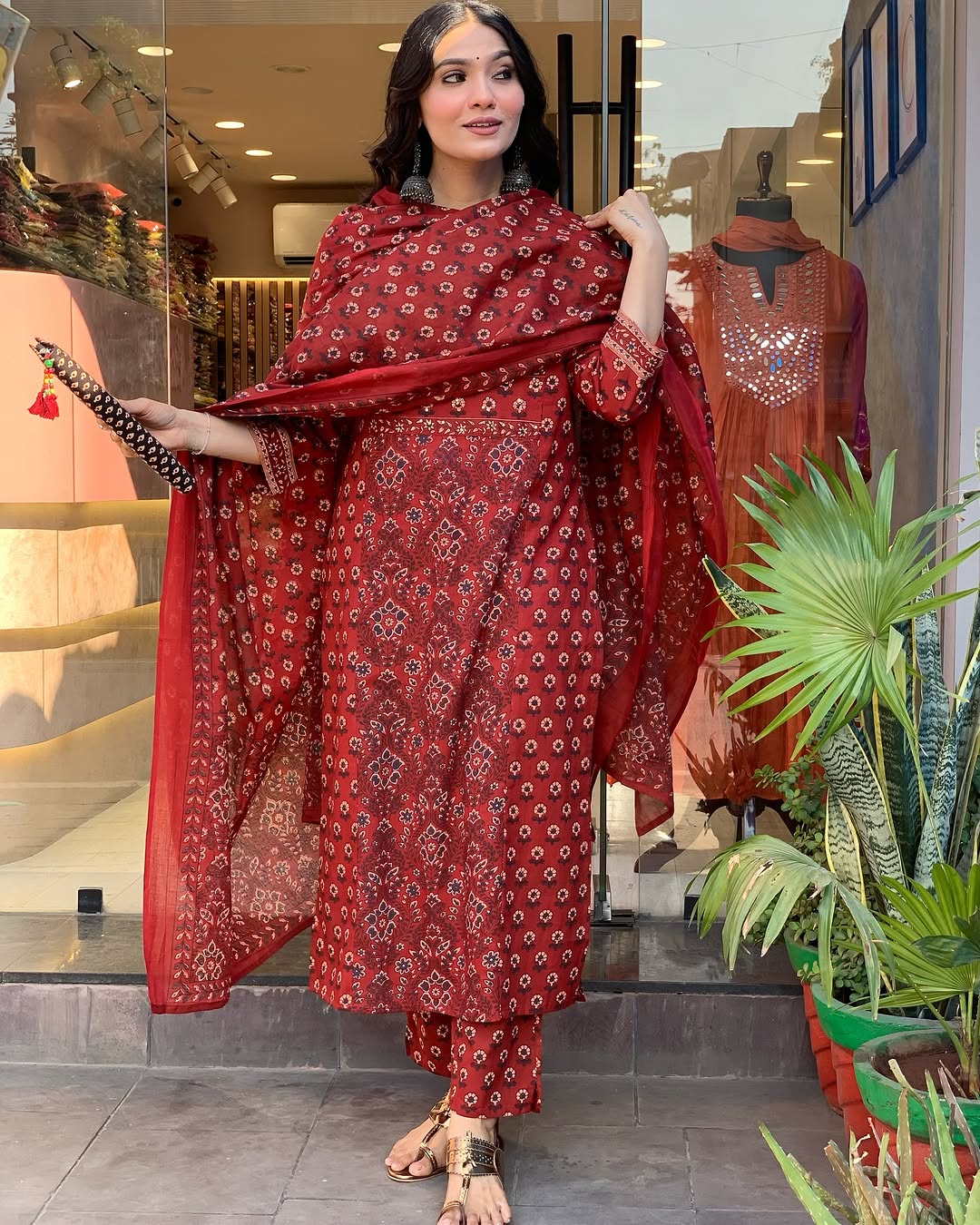 New Printed Kurta Pant Set Blue - Image 77