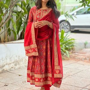 Red Maroon Voluminous Anarkali Suit Set